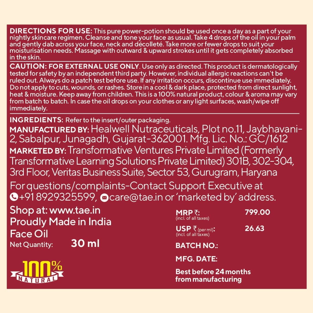 Manjasvini PRO Glow-Giving Night Time Face Elixir Face Oil VARAASA 