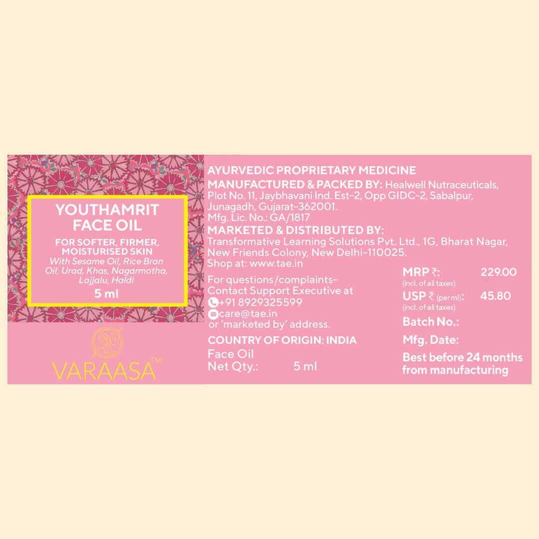 Mini Youthamrit Face Oil - For Softer, Firmer, Moisturised Skin. Face Oil VARAASA 